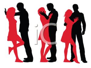Sexy Silhouettes Of A Man And Woman Being Intimate   Clipart