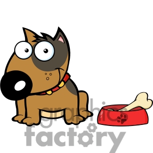 12818 Rf Clipart Illustration Smiling Brown Bull Terrier Dog With Bowl