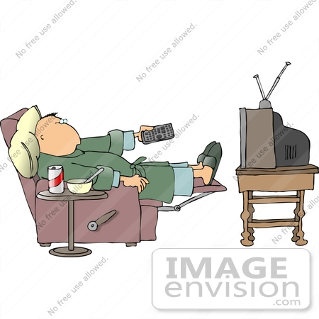 14761 Middle Aged Caucasian Man In Pj S Watching Tv Clipart By Djart