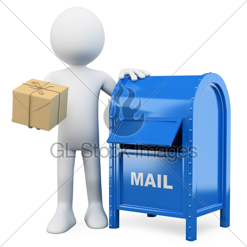 3d White Person Sending A Package In A Mail Box   