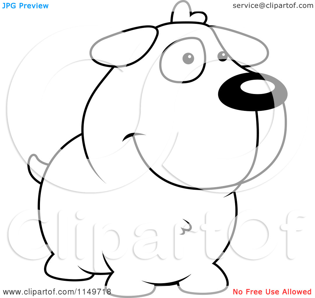 Cartoon Clipart Of A Black And White Dog Smiling   Vector Outlined    