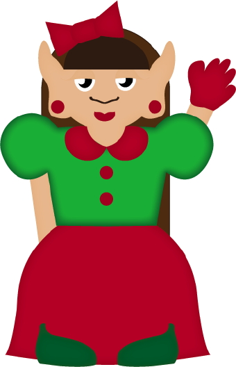 Clip Art Of A Waving Christmas Elf Woman With A Red And Green Dress    