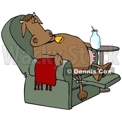 Clipart Illustration Of An Exhausted Brown Cow Kicked Back Reclined