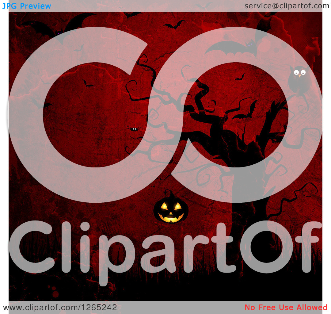 Clipart Of A Spooky Tree With An Owl And Hanging Jackolantern Pumpkin