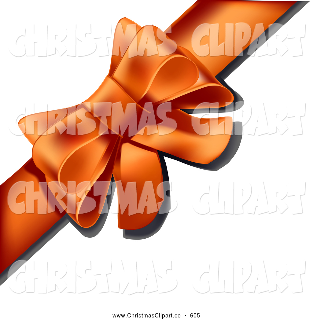 Clipart Vector Of A Gift Present Wrapped With An Orange Bow And Ribbon