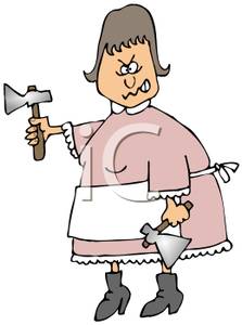     Crazy Woman With Two Hatchets In Her Hand   Royalty Free Clipart