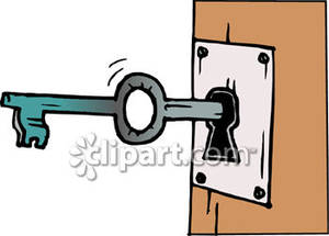 Double Sided Key Unlocking A Door   Royalty Free Clipart Picture