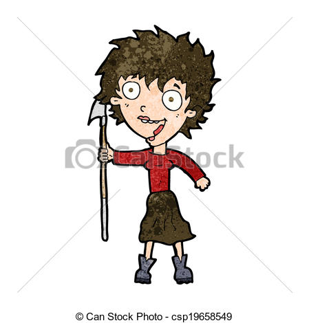 Eps Vector Of Cartoon Crazy Woman With Spear Csp19658549   Search Clip    