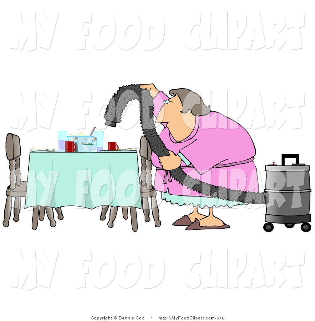 Lazy Housewife Using A Vacuum To Suck Everything Off The Dinner Table