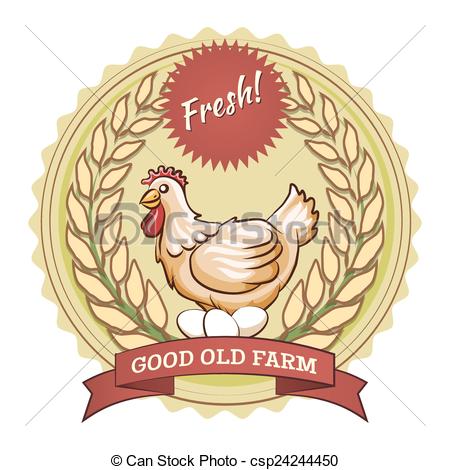 Poultry Farm Badge Chicken And Eggs  Sticker With A Wavy Stroke    