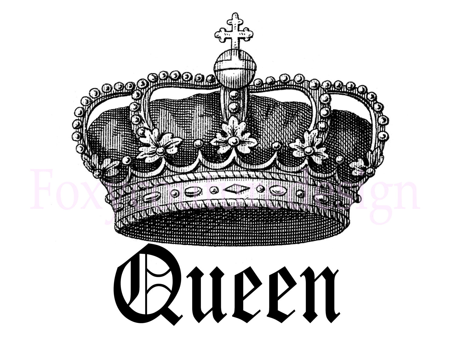Queen Royal Crown Vintage Large Image Digital Image Download Sheet