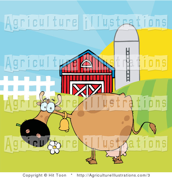 Vector Clipart Of A Grazing Cow By A Silo And Barn By Hit Toon    3