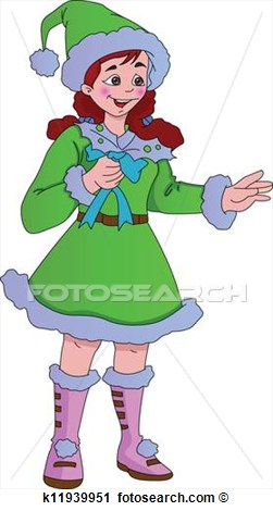 Young Lady In A Green Christmas Elf Costume Illustration View Large