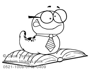 Black And White Bookworm With Glasses And A Tie Clipart Illustration