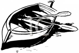 Black And White Canoe With Two Paddles   Royalty Free Clipart Picture