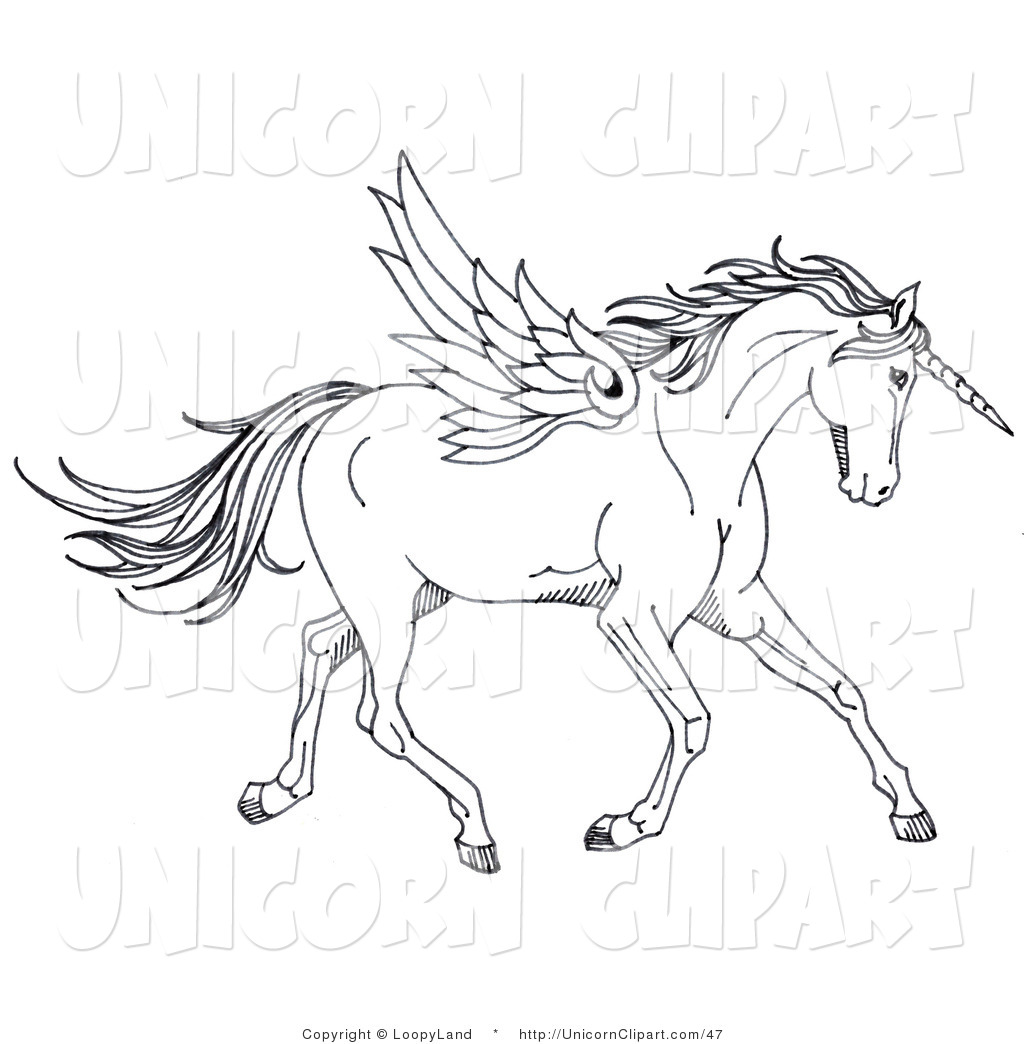Clip Art Of A Black And White Winged Unicorn Horse By Loopyland