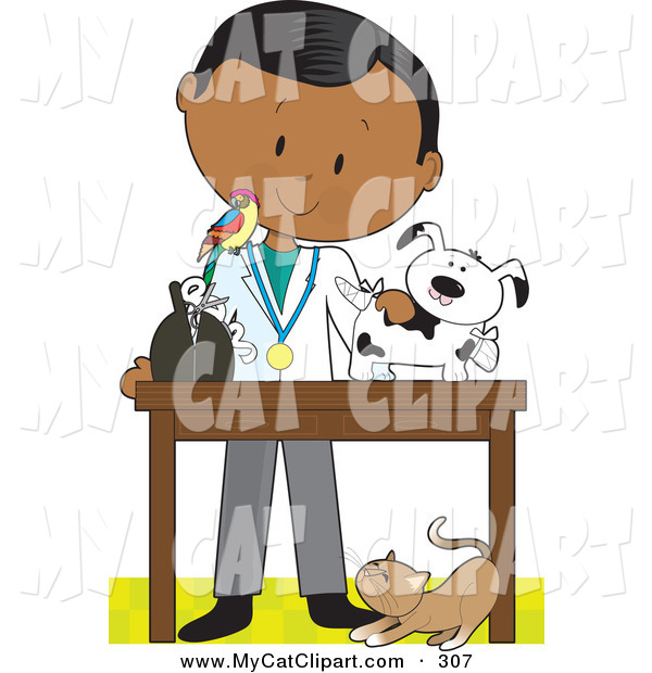 Clip Art Of An African American Male Veterinarian With A Bird On His