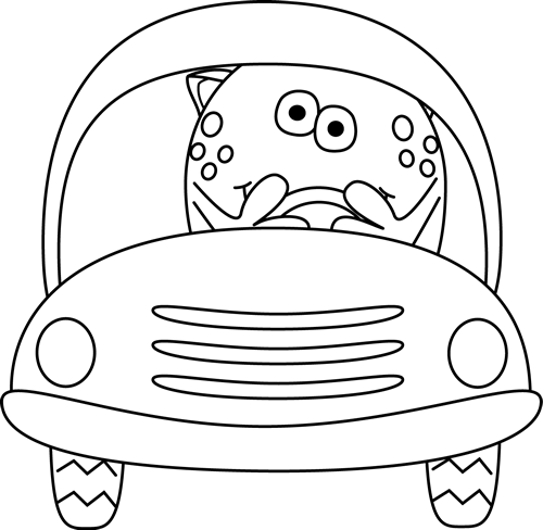 Driving A Car Clip Art   Black And White Monster Driving A Car Image