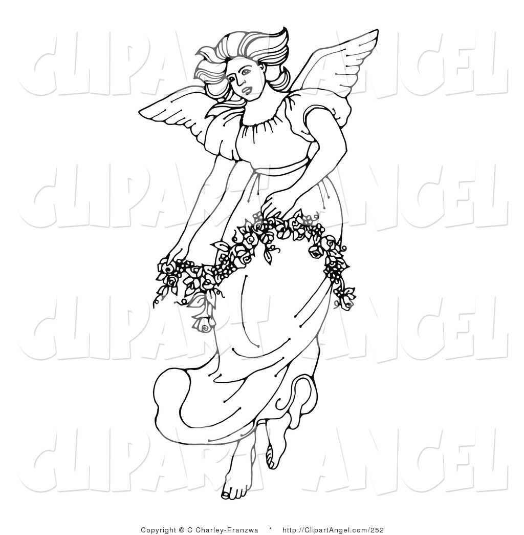 Illustration Vector Of A Black And White Beautiful Winged Angel In A