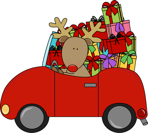 Reindeer Driving Car Filled With Gifts Clip Art
