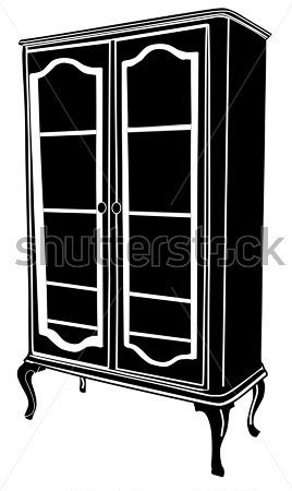 Vintage Wood Black Cabinet Vector Isolated On White Background With