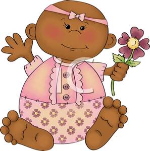 African American Baby Holding A Flower   Royalty Free Clipart Picture