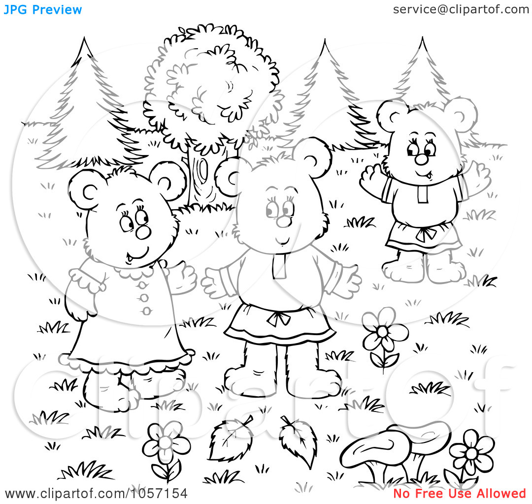 Art Illustration Of A Coloring Page Outline Of A Bear Family Outside