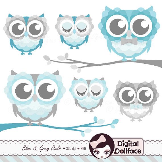 Baby Shower Owl Clipart Digital Cute Blue Owl Clip Art Graphics
