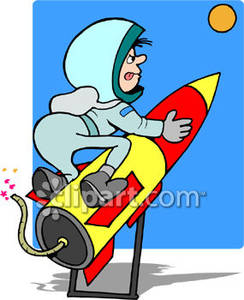 Cartoon Astronaut Riding A Rocket   Royalty Free Clipart Picture