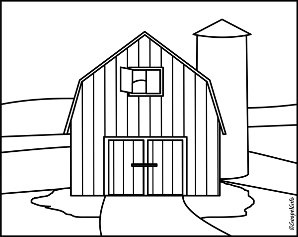 Christian Clip Art  Coloring Picture Barn On A Farm  Black And White 