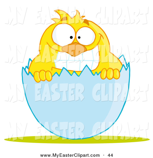 Clip Art Of A Smiling Yellow Chick With A Big Toothy Grin Peeking Out