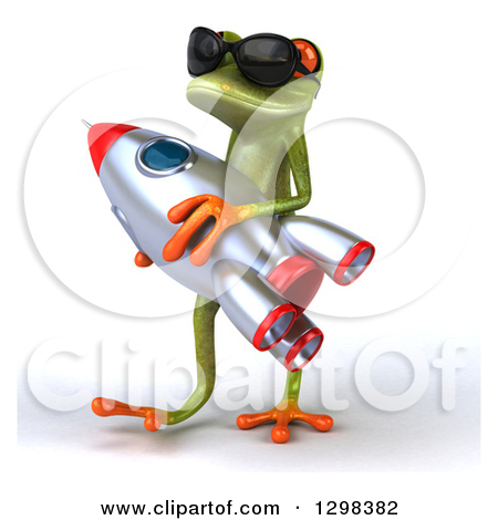 Clipart Of A 3d Green Springer Frog Wearing Sunglasses Walking To The