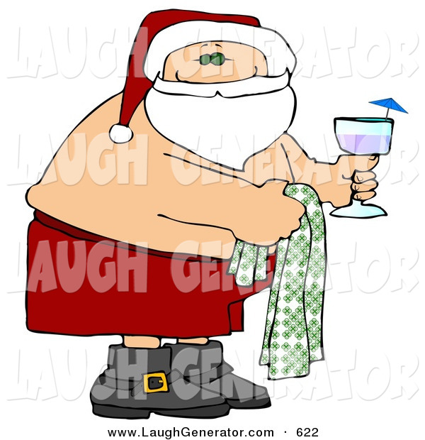 Humorous Clip Art Of Santa Claus Going On Summer Vacation Holding A