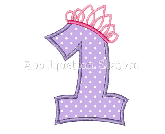 Number One Tiara Crown 1st Birthday Applique Machine Embroidery Design    