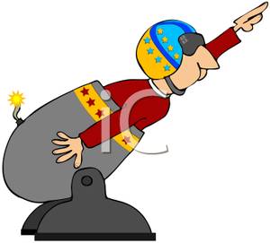 Of A Man Shooting Himself From A Rocket   Royalty Free Clipart Picture