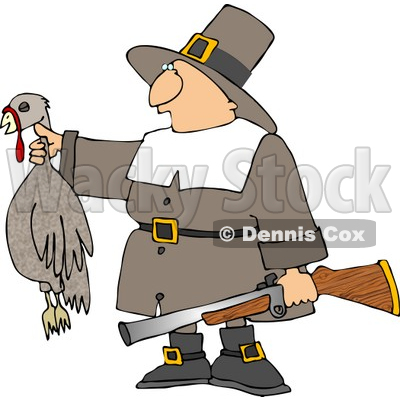 Pilgrim Hunter Holding A Dead Turkey And A Gun Clipart   Djart  4925