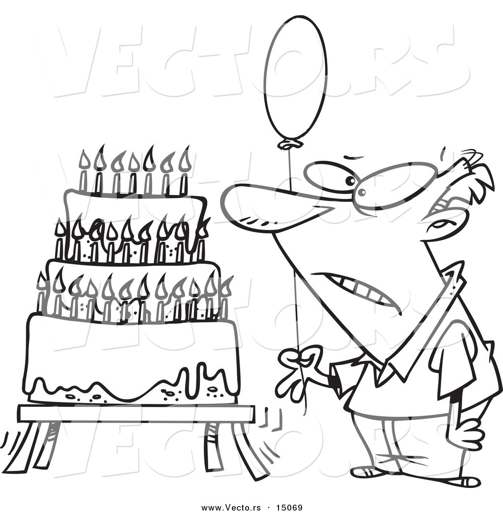 Preview  Vector Of A Cartoon Old Man Holding A Balloon By A Birthday    