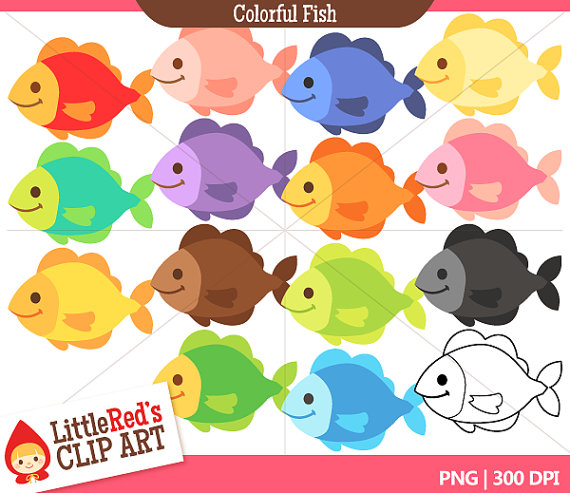 Rainbow Fish Clip Art And Digital Stamp   Personal And Commercial Use