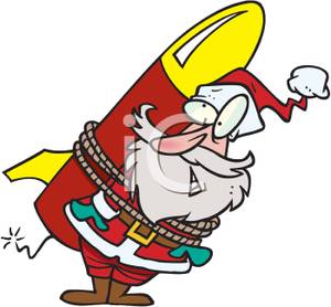 Santa Strapped To A Rocket   Royalty Free Clipart Picture