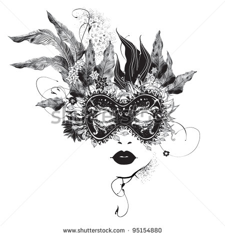 Abstract Woman Mask With Flowers Black And White Stock Vector    