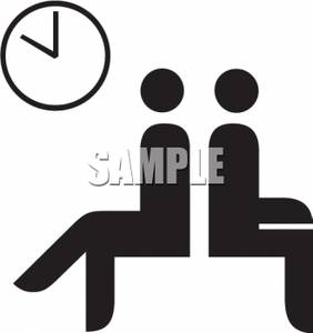 Black And White Cartoon Of People Waiting   Royalty Free Clipart    