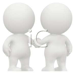 Black And White Cartoon Of Two 3d Men Shaking Hands   Royalty Free