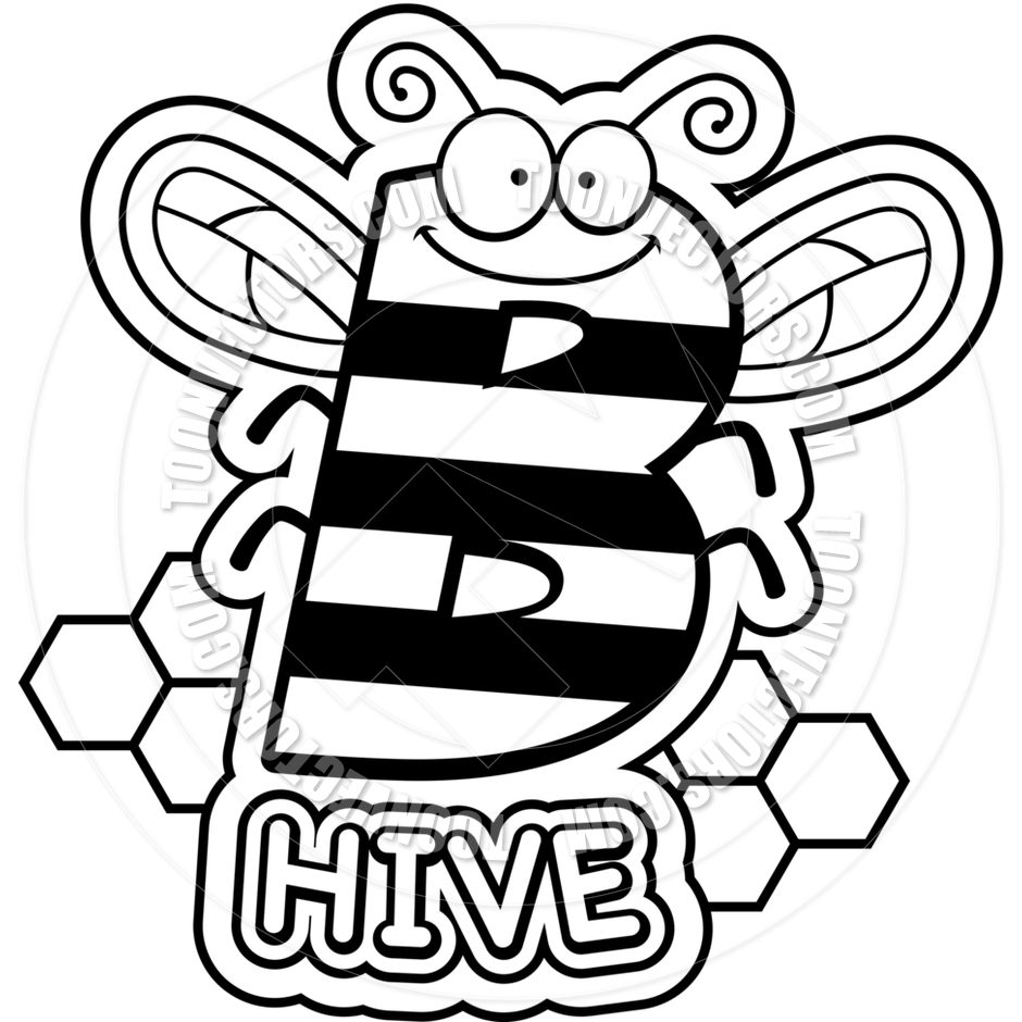 Cartoon Bee Hive Text  Black