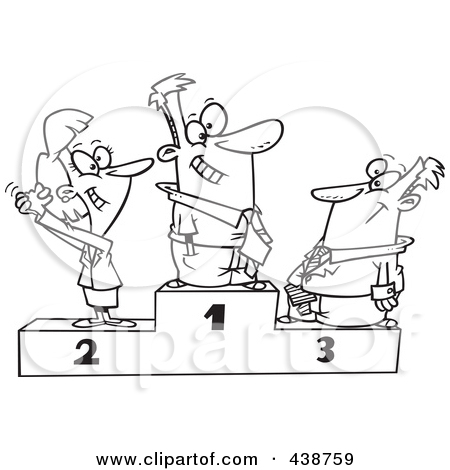 Cartoon Black And White Outline Design Of A Podium Of First Second    