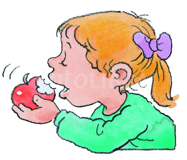 Cartoon Girl Eating An Apple Illustration