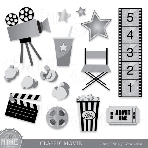 Classic Movie Clip Art Digital Clipart Instant Download Black