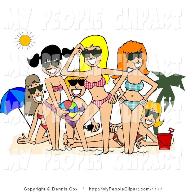 Clip Art Of A Happy And Smiling Beach Girls Posing Together Under The