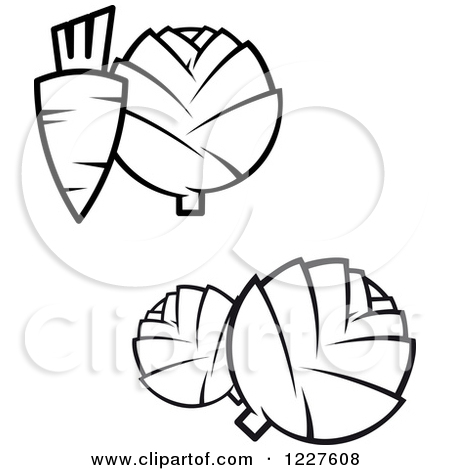 Clipart Of A Black And White Carrot Cabbage And Artichoke   Royalty