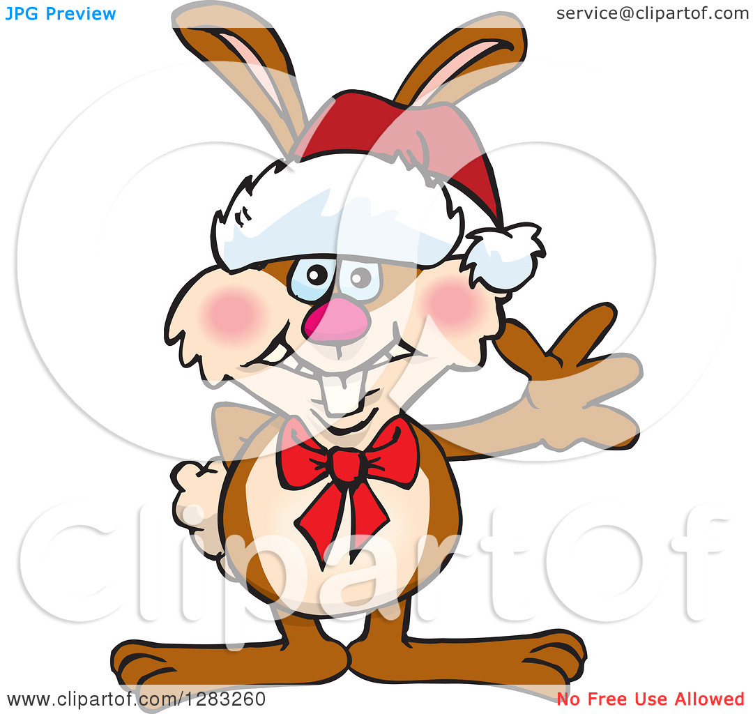 Clipart Of A Friendly Waving Brown Easter Bunny Rabbit Wearing A