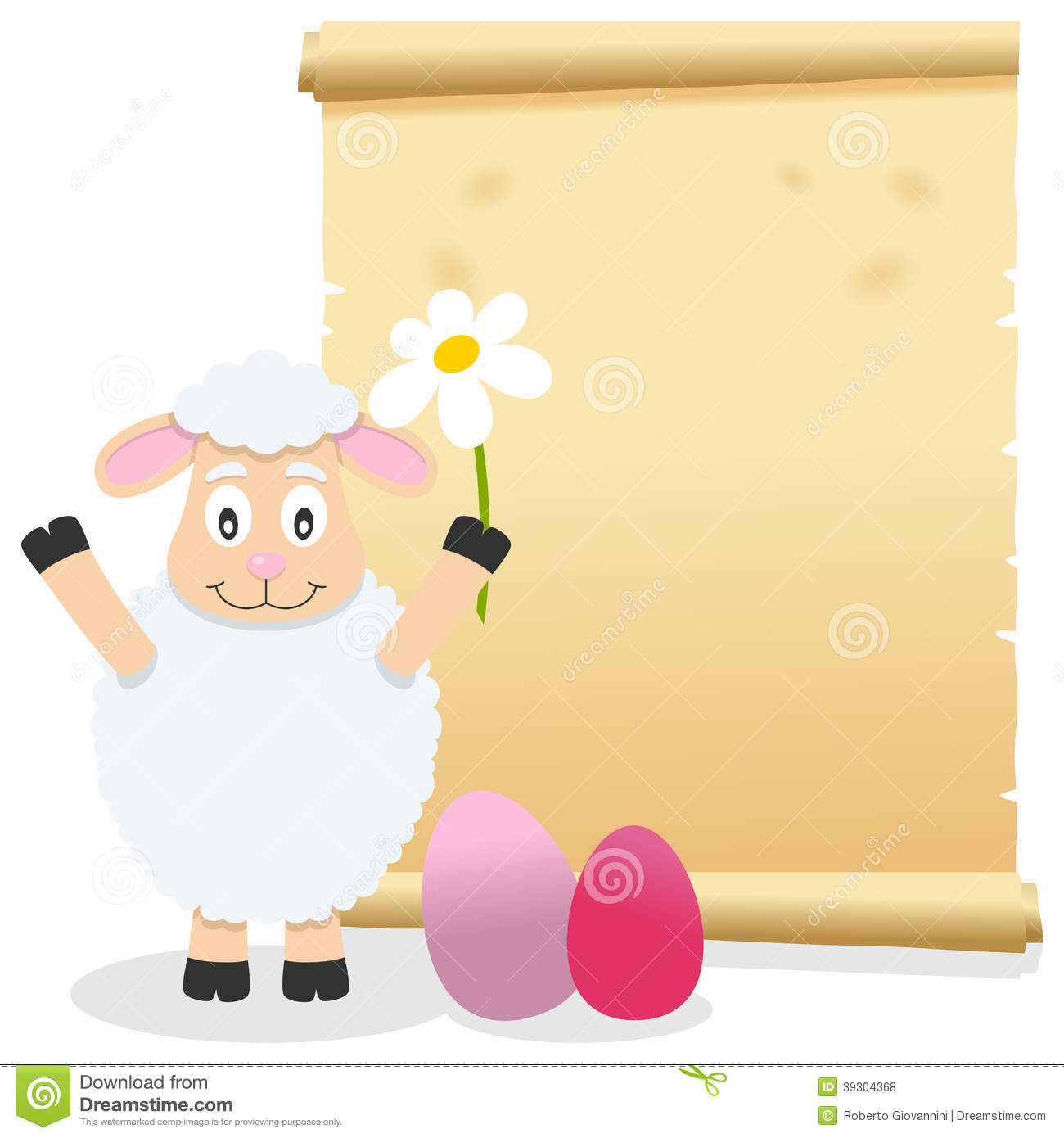 Easter Invitation Card With A Cute Lamb Holding A Flower Easter    